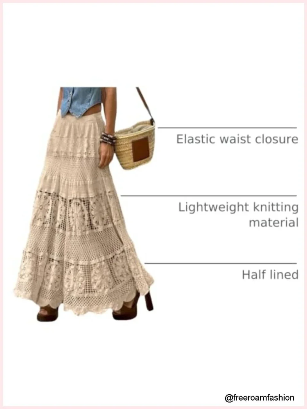 Women's Boho Maxi Skirt Floral Lace Crochet Knit A-Line Flowy